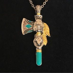 Silver and Turquoise Indian Native Tomahawk Axe Necklace